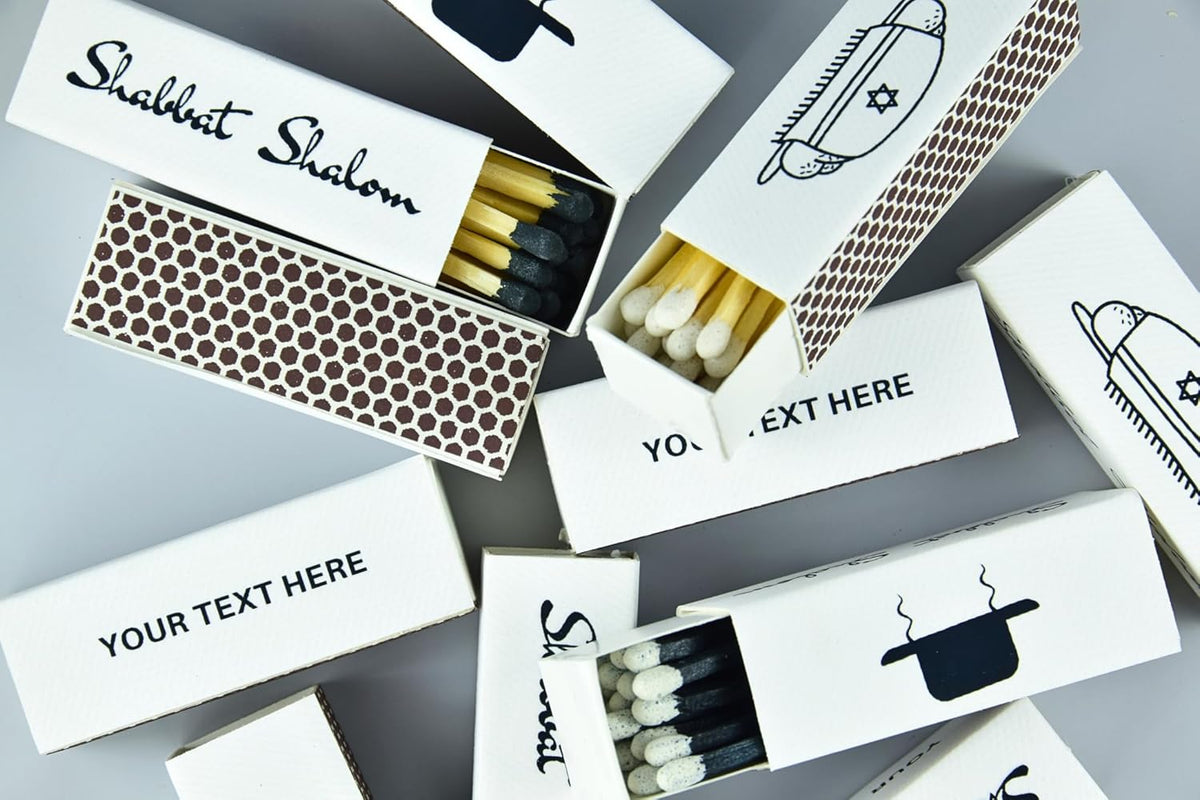 Customizable Personalized Matchboxes – Set of 10 – Shabbat Shalom Design – Colorful Matches &