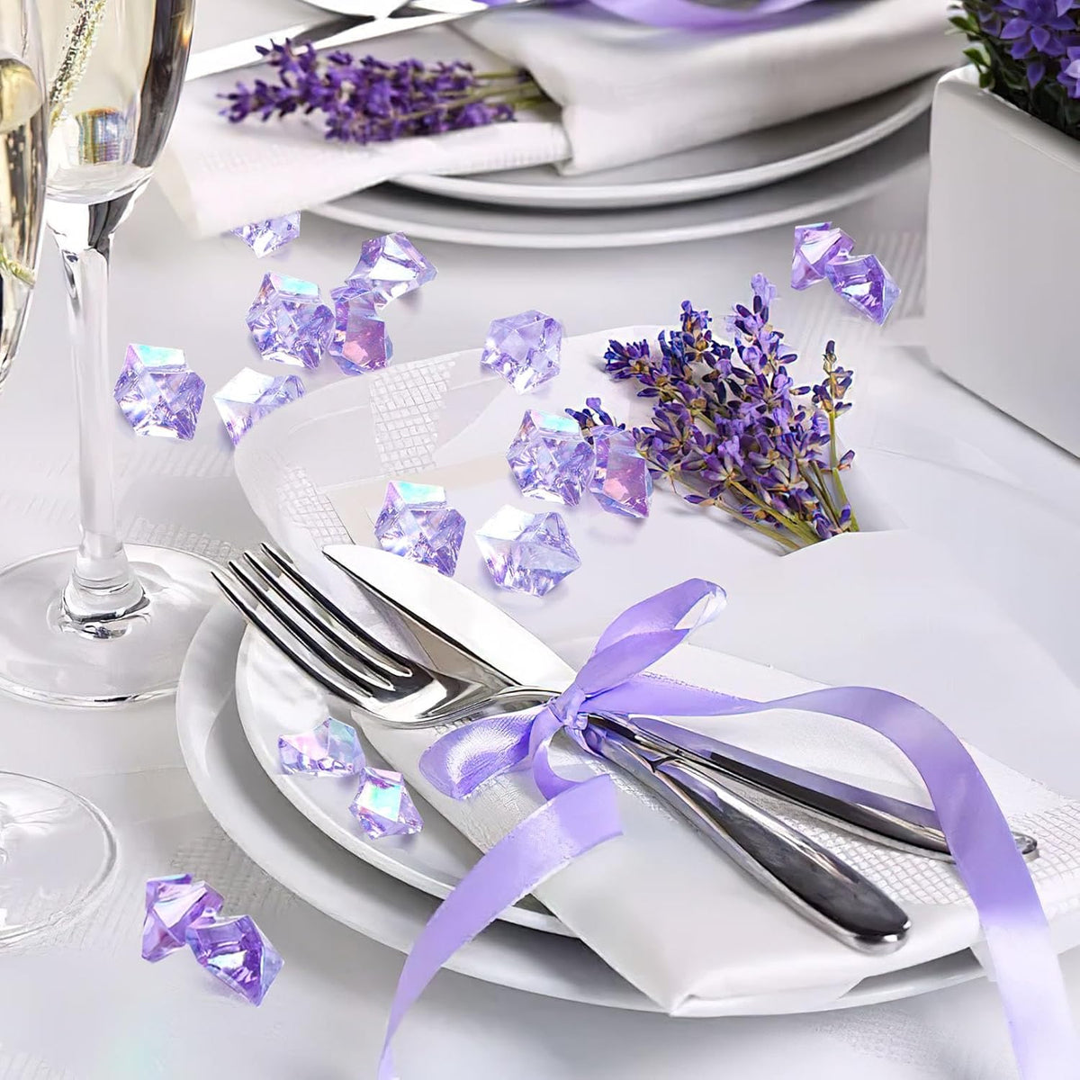 DomeStar 150PCS Purple Fake Ice, Fake Diamonds Sparkling Plastic Gems Vase Fillers for Centerpieces