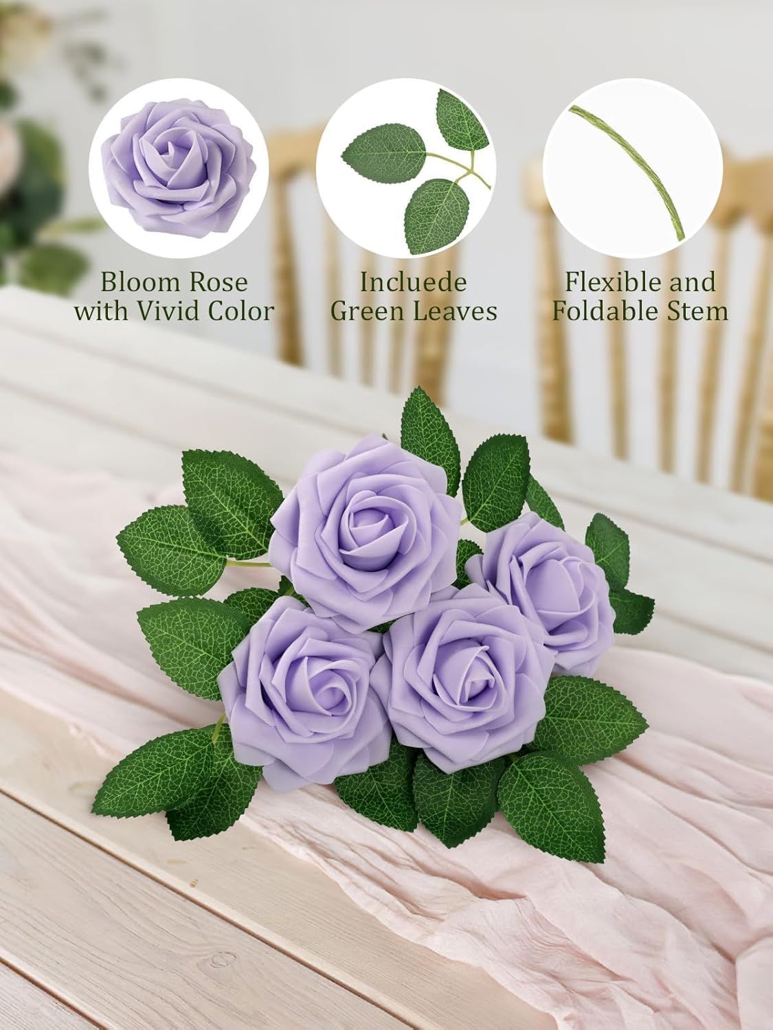 N&T NIETING Purple Artificial Flowers, 25pcs Artificial Flowers Bulk Fake Flowers Roses with Stem
