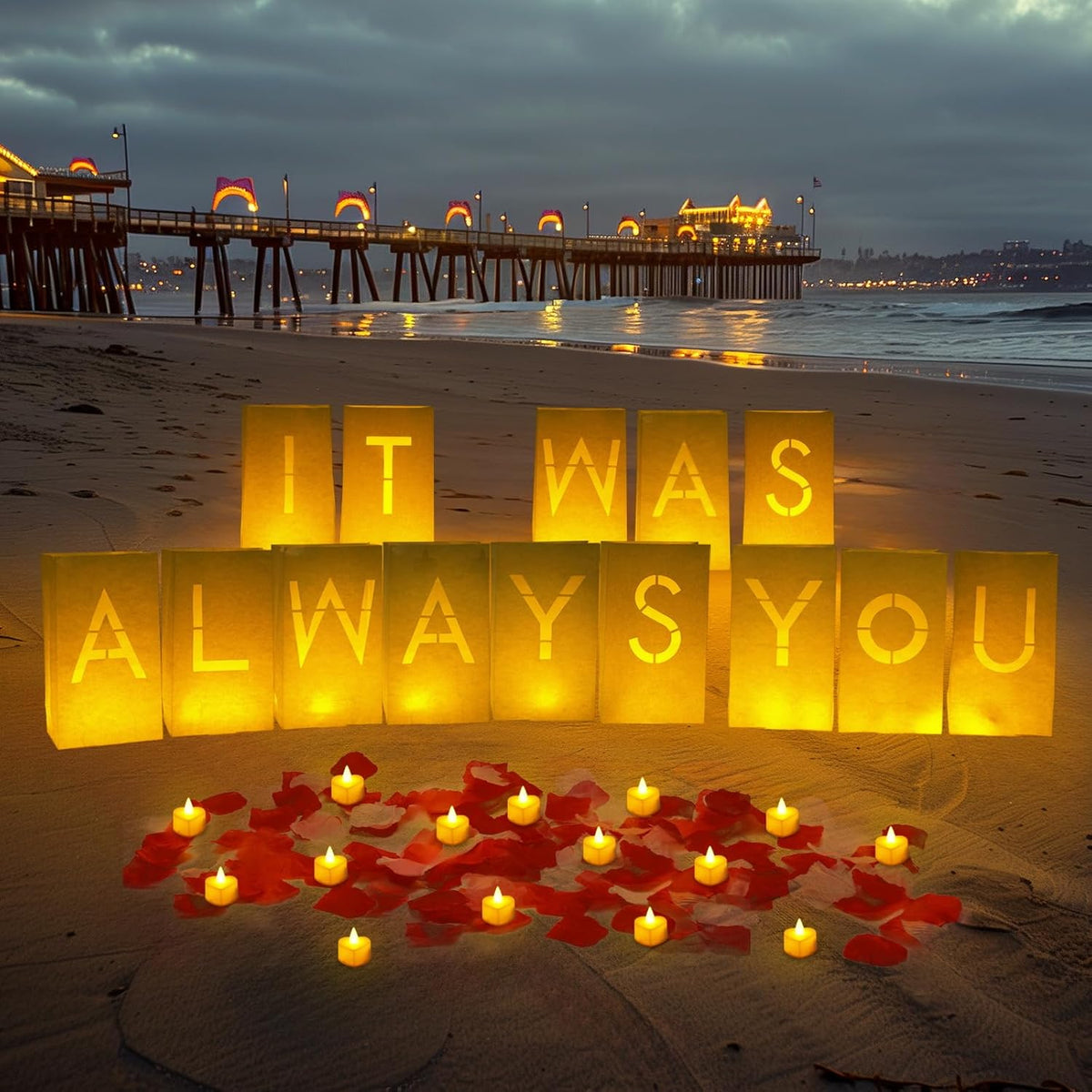 Homemory It was Always You Light Up Letters with Flameless Candles and Fake Rose Petals