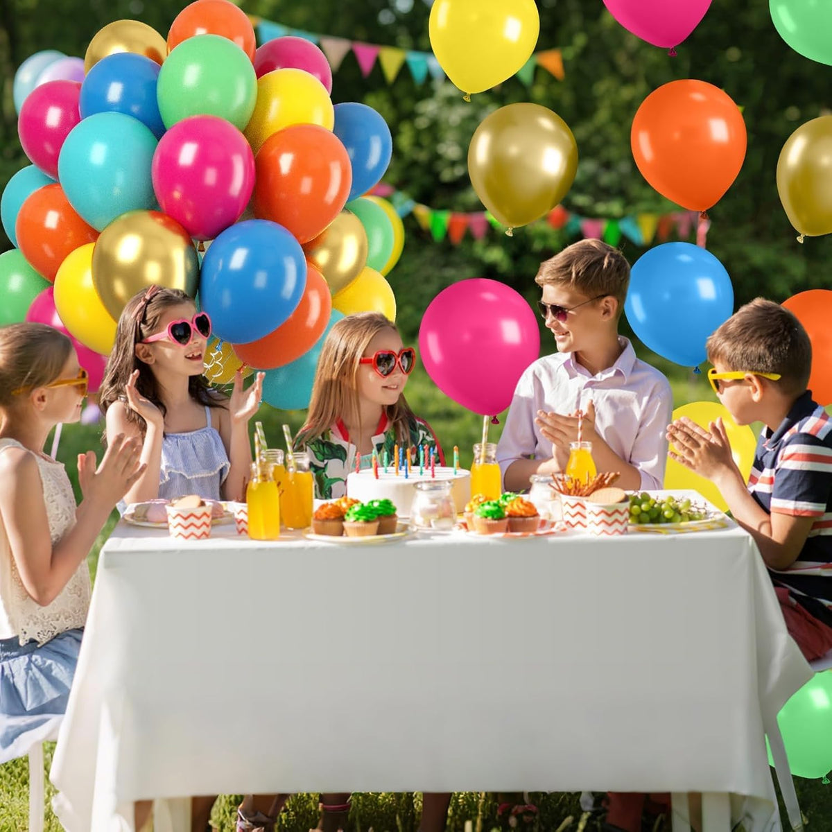 Paready Colorful Balloons Set, 50 Pcs Rainbow Metallic Gold Balloon, 12 Inch Teal Blue and Orange