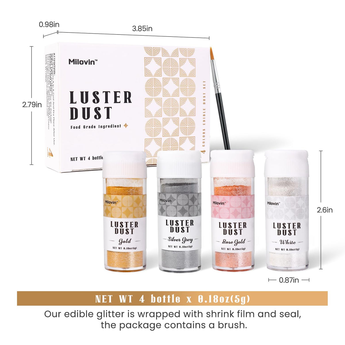 Edible Glitter for Cocktails, Luster Dust Edible, 4 Colors 5g/bottle Edible Glitter for Baking