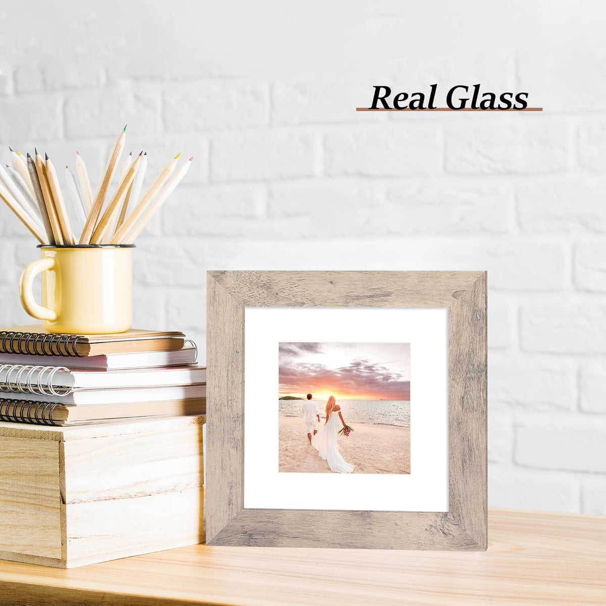 6x6 Picture Frame Set of 4 with High Definition Glass, Smoke Gray Frame Display 4x4 Pictures with