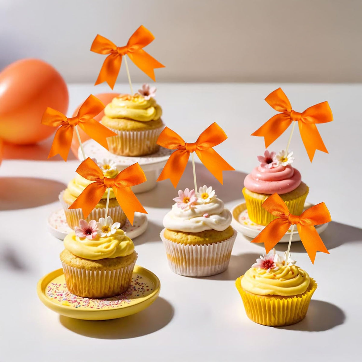Gyufise 24Pcs Bow Cupcake Toppers Coquette Bow Girls Birthday Cake Decorations Bowknot Cake Toppers