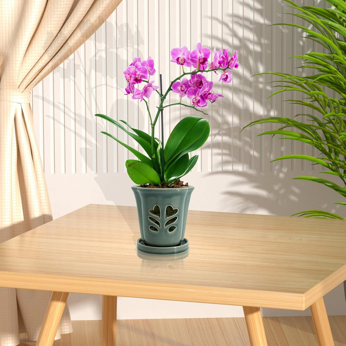 4 Inch Orchid Pot, Orchid Pots with Holes, Ceramic Orchid Pot for Repotting, Beatiful Ice Cracked