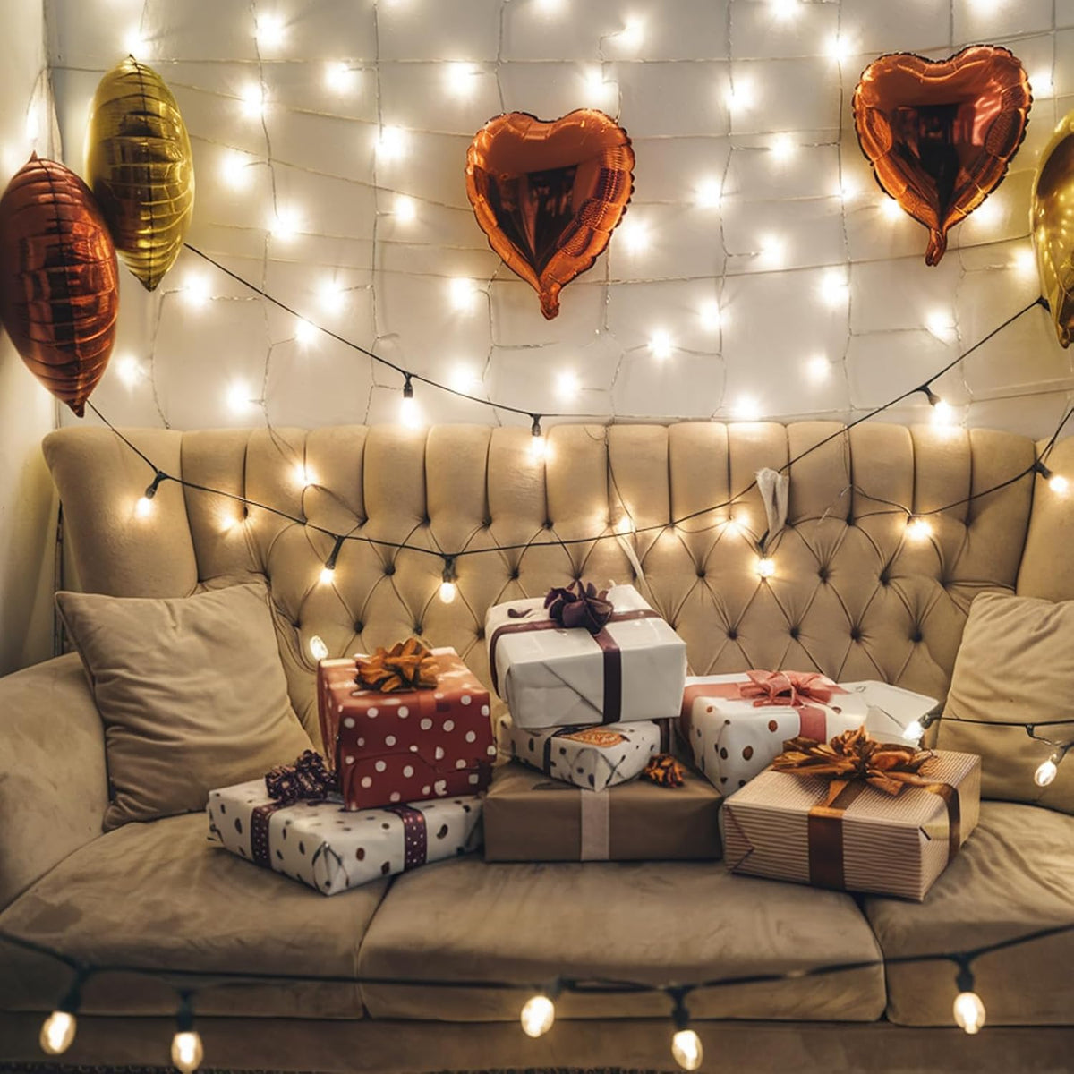 Red Gold Heart Balloons, 18 Inch Red and Champagne Gold Heart Shape Balloons, 12PCS Large Heart