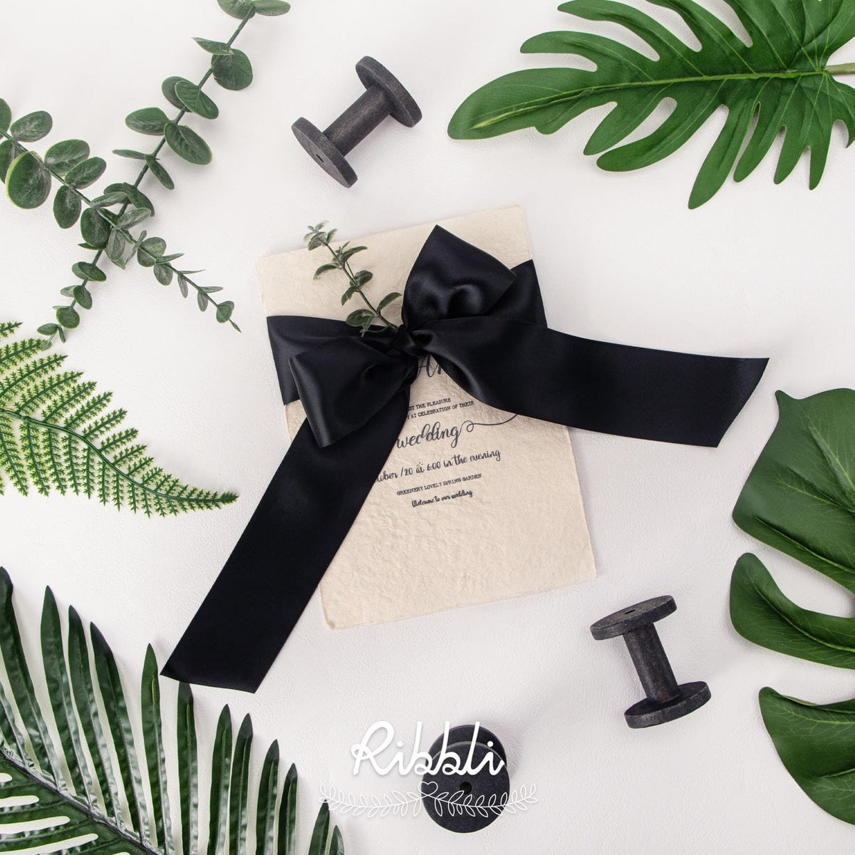 Ribbli Black Double Faced Satin Ribbon, 2” x Continuous 10 Yards,Use for Bows Bouquet,Gift
