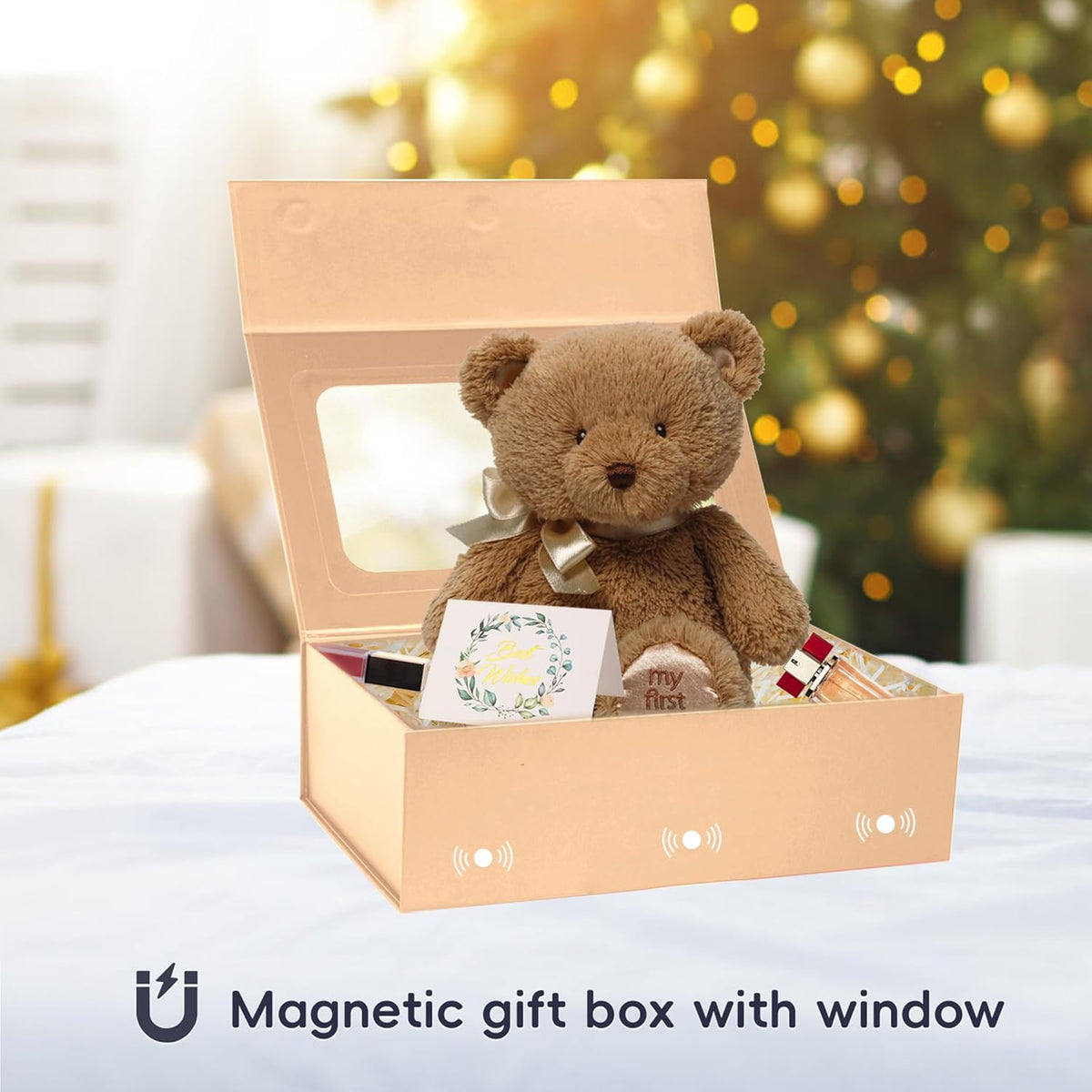 Rose Gold Large Gift Boxes with Window, 13.5"x9"x4.3" Bridesmaid Boxe for Gift Giving,Birthday Gift