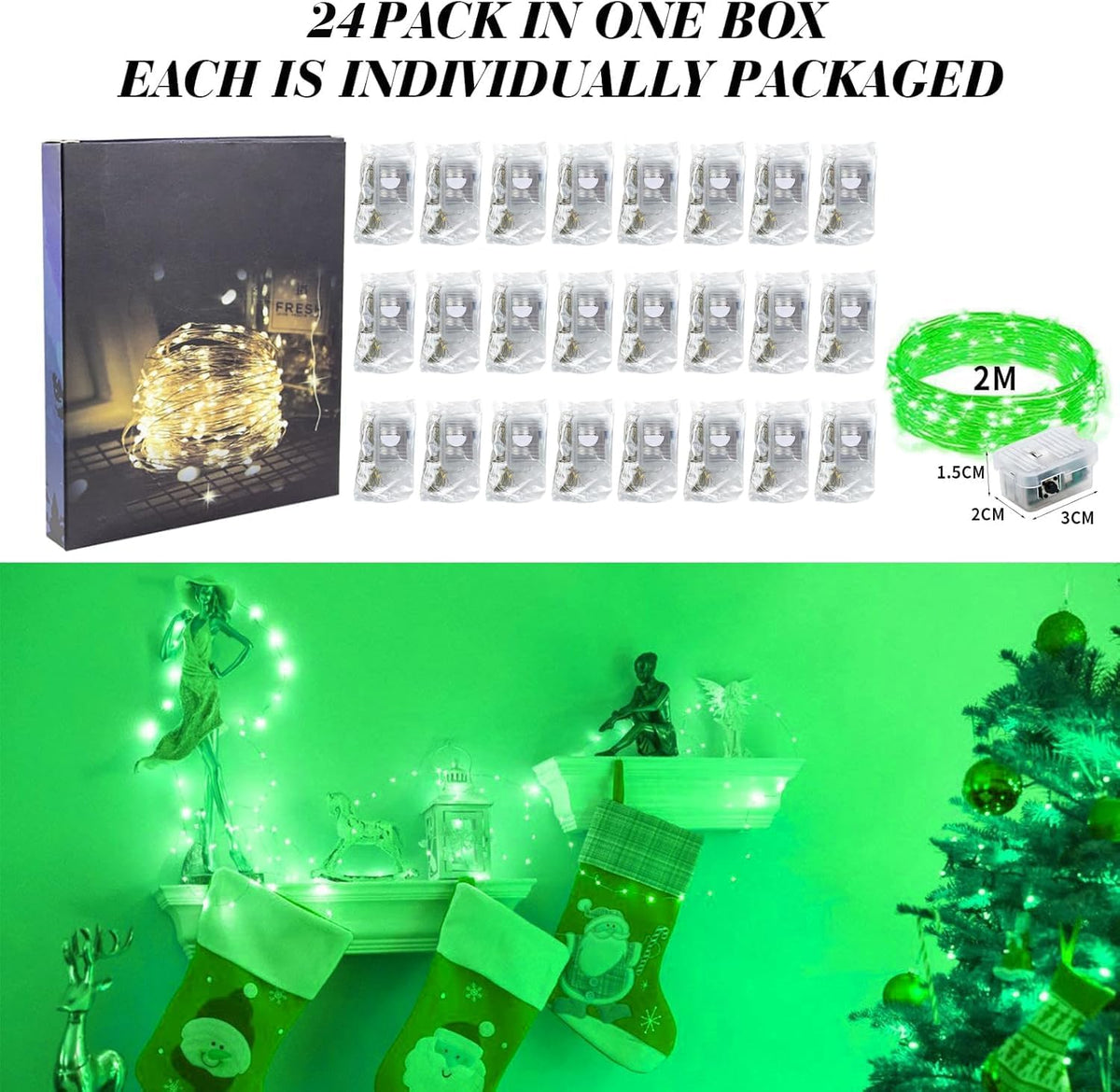 ZGWJ 24 Pack Fairy Lights Battery Operated, 7ft 20 Mini LED Fairy String Lights Silver Wire 3 Modes