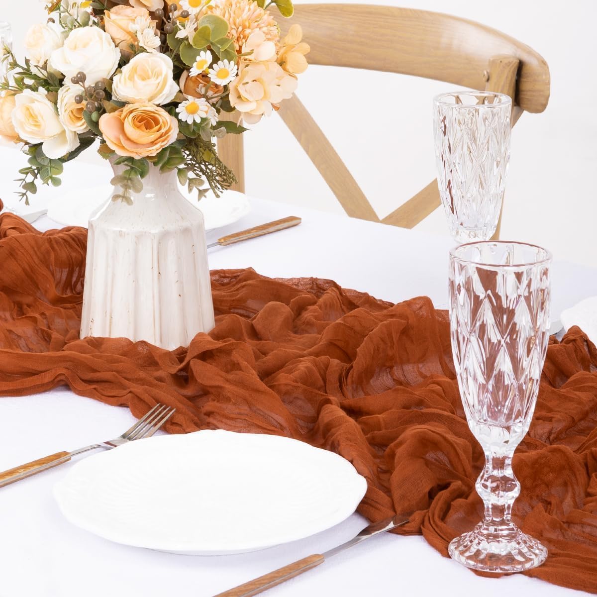 12Pcs Terracotta Cheesecloth Table Runner 120 Inch10FT Terracotta Color Rustic Boho Cheesecloth
