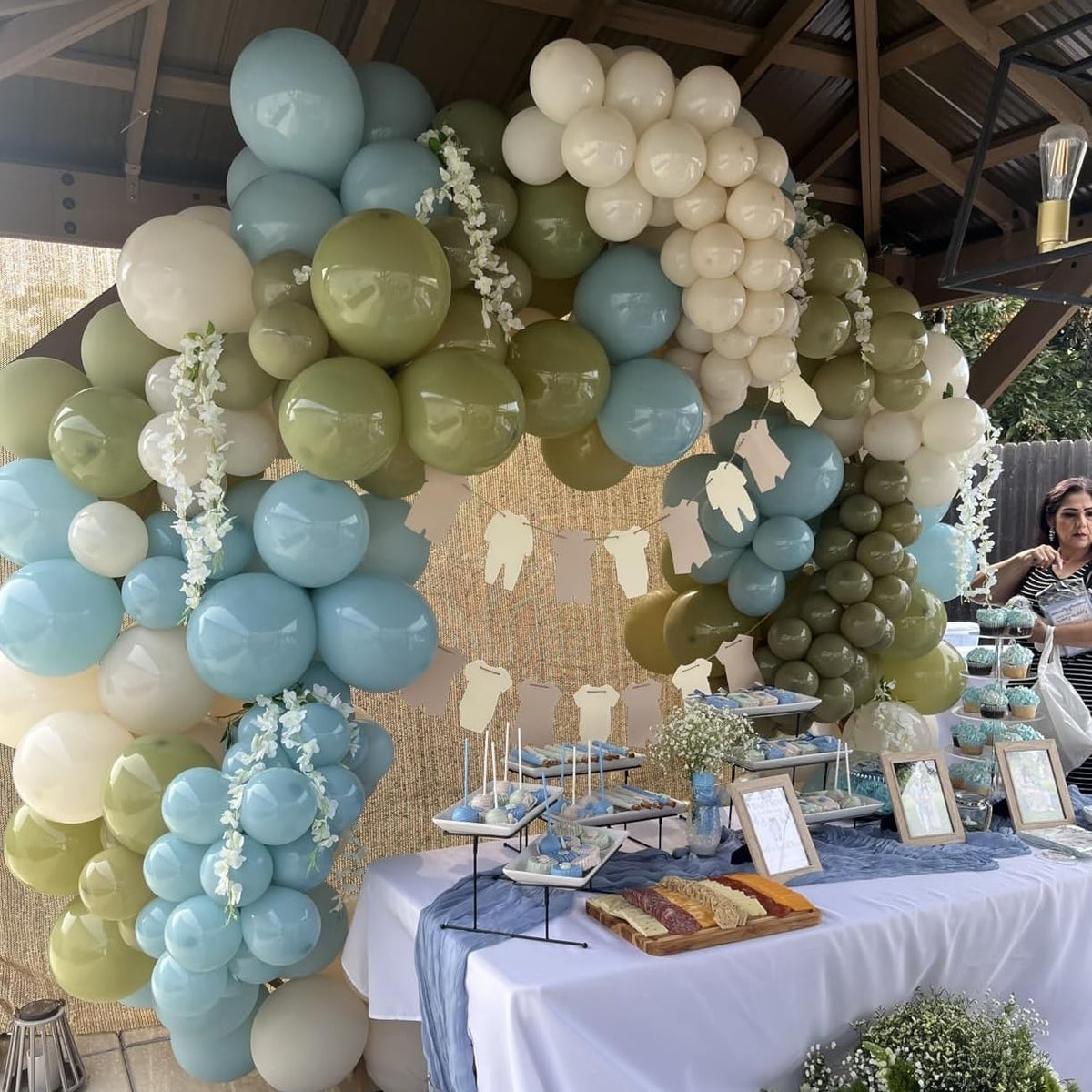Sage Green and Blue Balloons, 35PCS Olive Green Dusty Blue Beige Cream Latex Balloon, Baby Boy