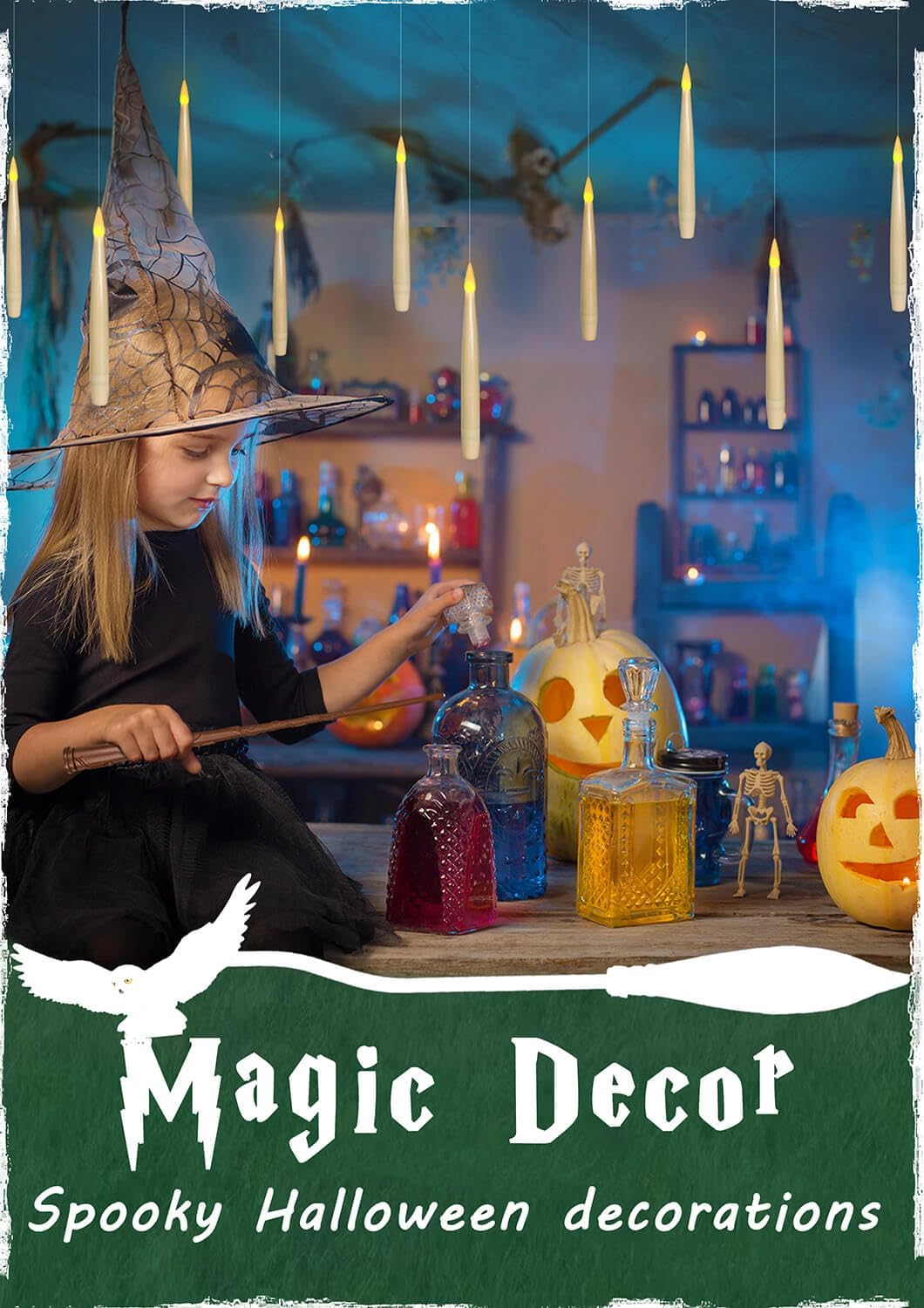 Leejec Floating Candles with Magic Wand Remote(6/18H Timer), 12pcs 6.1" Hanging Flameless Taper