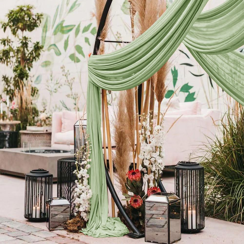 Wedding Arch Draping Fabric 2 Panels 30'' x 18FT Sage Green Sheer Chiffon Arch Drapery for Photo