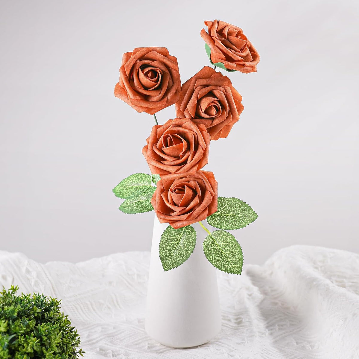 AmyHomie Artificial Flowers Burnt Orange Rose 25pcs Real Looking Fake Roses w/Stem for DIY Wedding