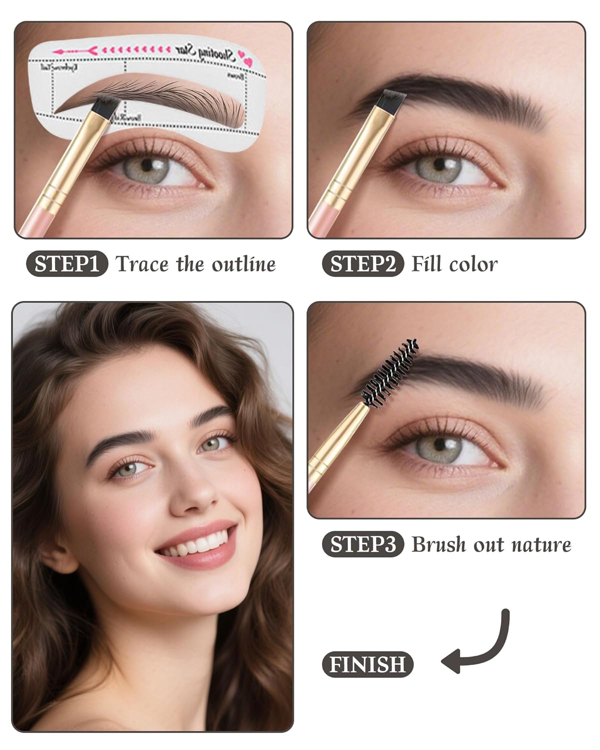 Waterproof Eyebrow Powder Kit - 3 Colors Long-Lasting Brow Powder Palette with Brush Razor &