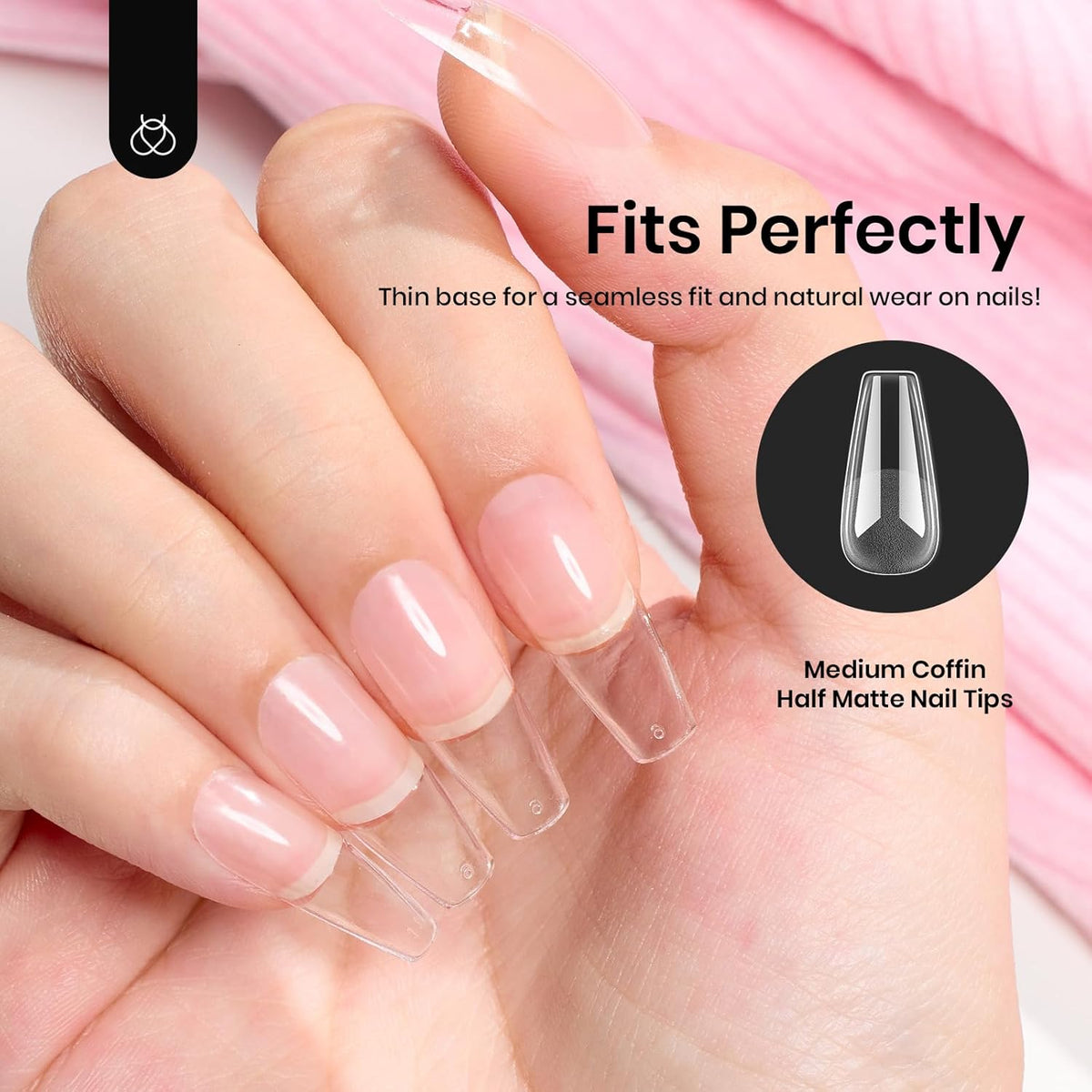 Beetles Gel Nail Tips Medium Coffin 576PCS Etch X Nail Tips, 12 Sizes Pre Shaped Half Matte Press