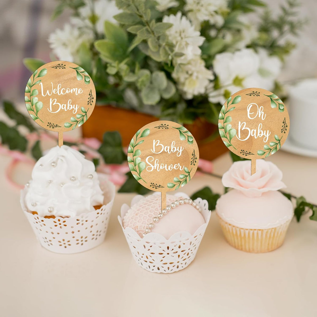 Custom Cupcake Toppers Cake Decorations in Wood for Wedding Engagement Baby Shower Birthday Party