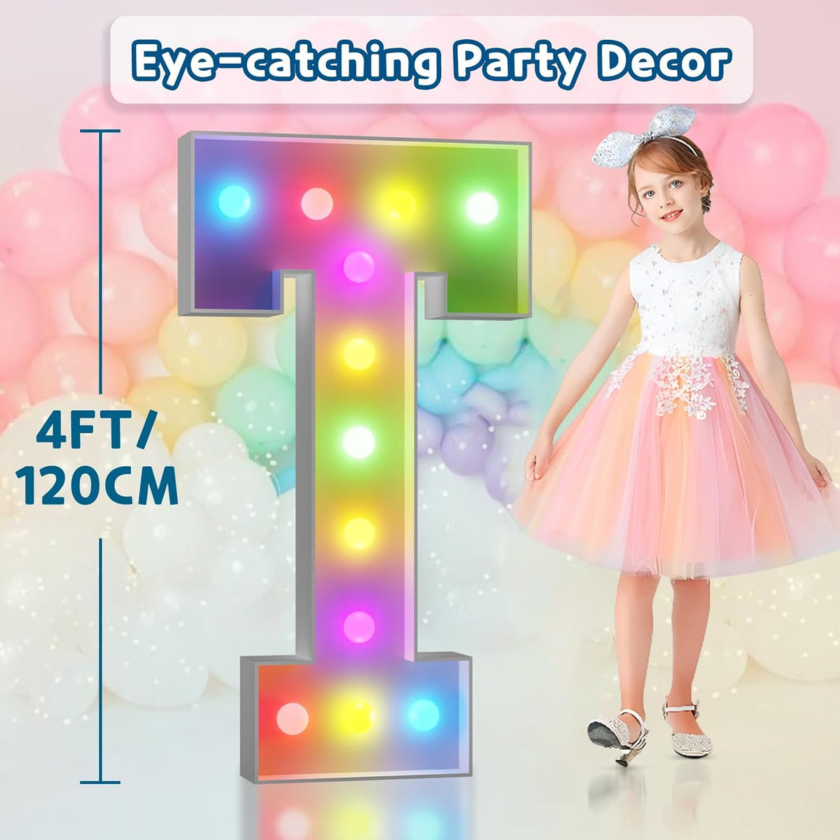 imprsv 4FT Colorful Marquee Light Up Letters T, 18 Colors Large Light up Letters Alphabet Sign with