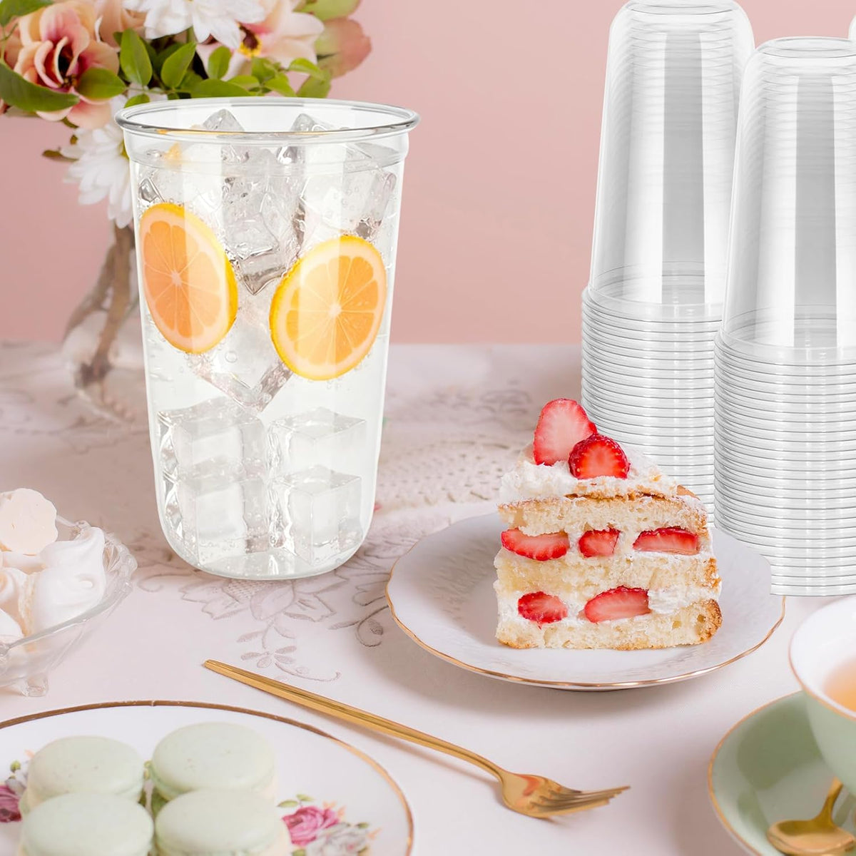60 Pcs Disposable Stemless Clear Glasses 18 oz NATURAL Arc Crystal Plastic wine glasses Clear