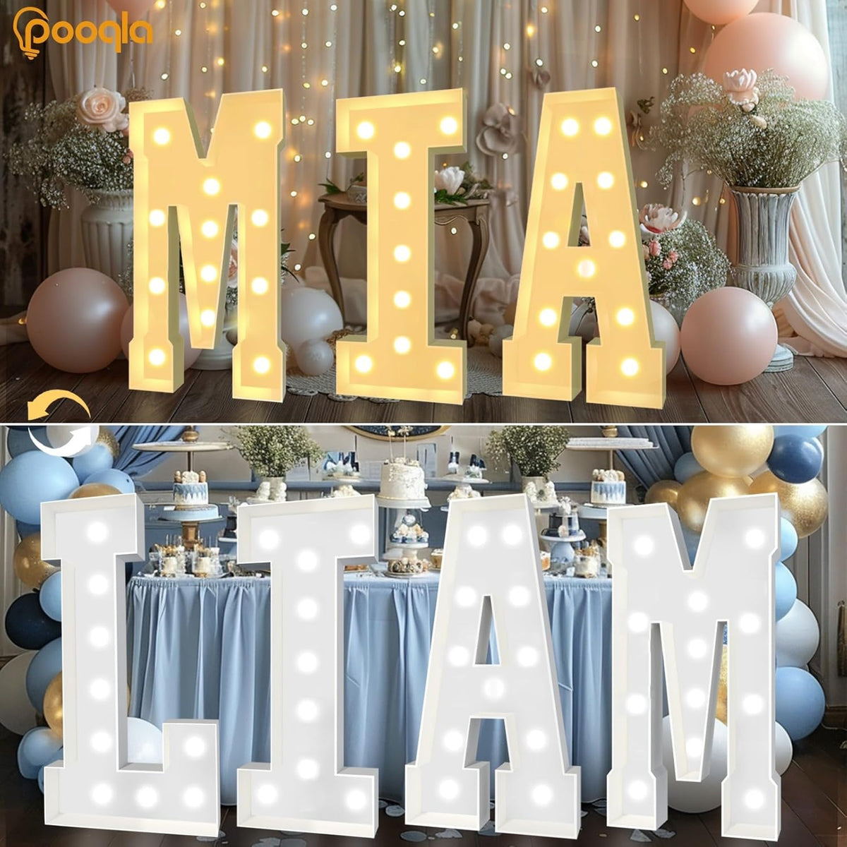 Pooqla 4 FT Marquee Light Up Letters, Cool White and Warm White Marquee Letter 4 Feet Tall, Giant