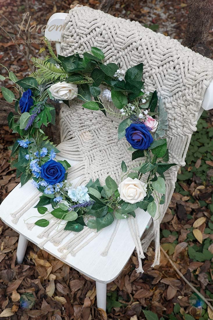 Floroom Artificial Flowers 50pcs Real Looking Royal Blue Foam Fake Roses with Stems for DIY Wedding