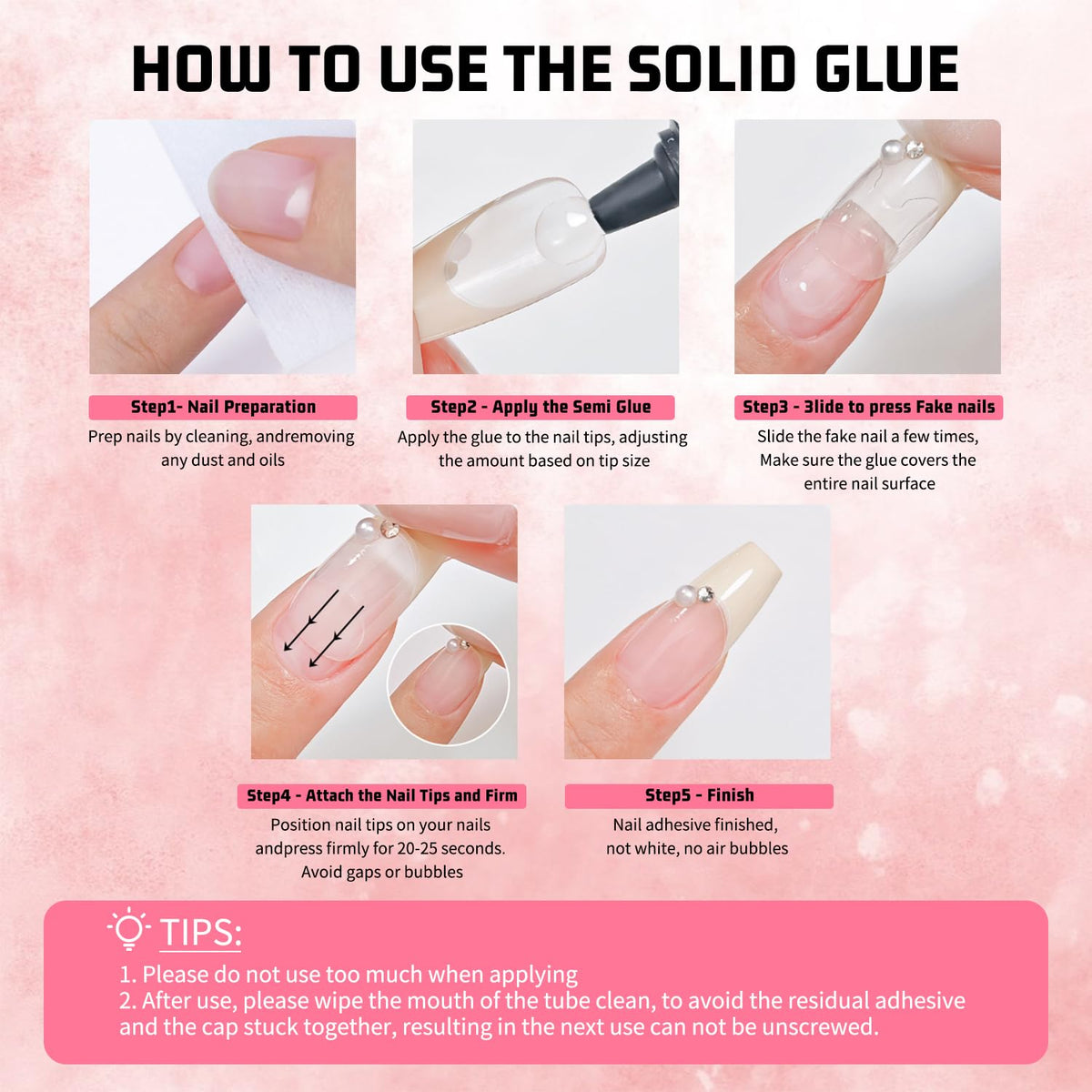 3Pcs Solid Nail Glue Gel for Press On Nail, No UV Lamp, Super Strong, Quick Drying, Semi Solid