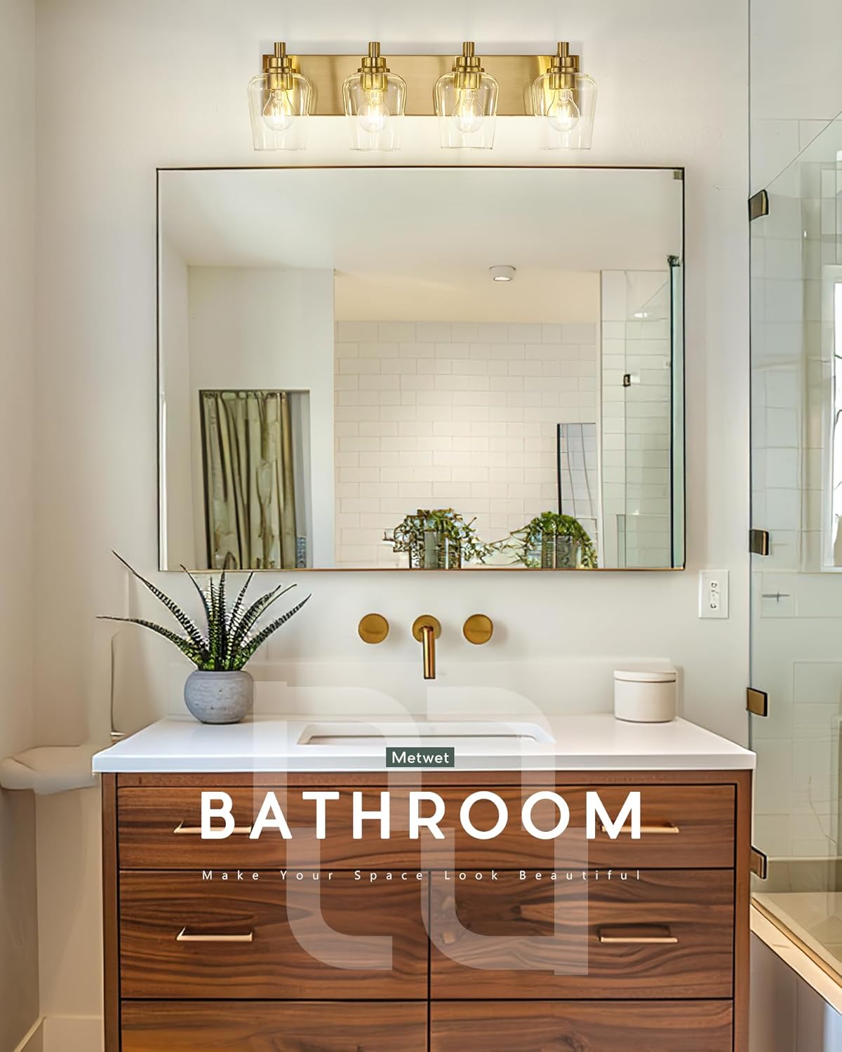 Bathroom Light Fixtures, 4-Light Modern Vanity Light with Clear Glass Wine Glass-Shaped Shade