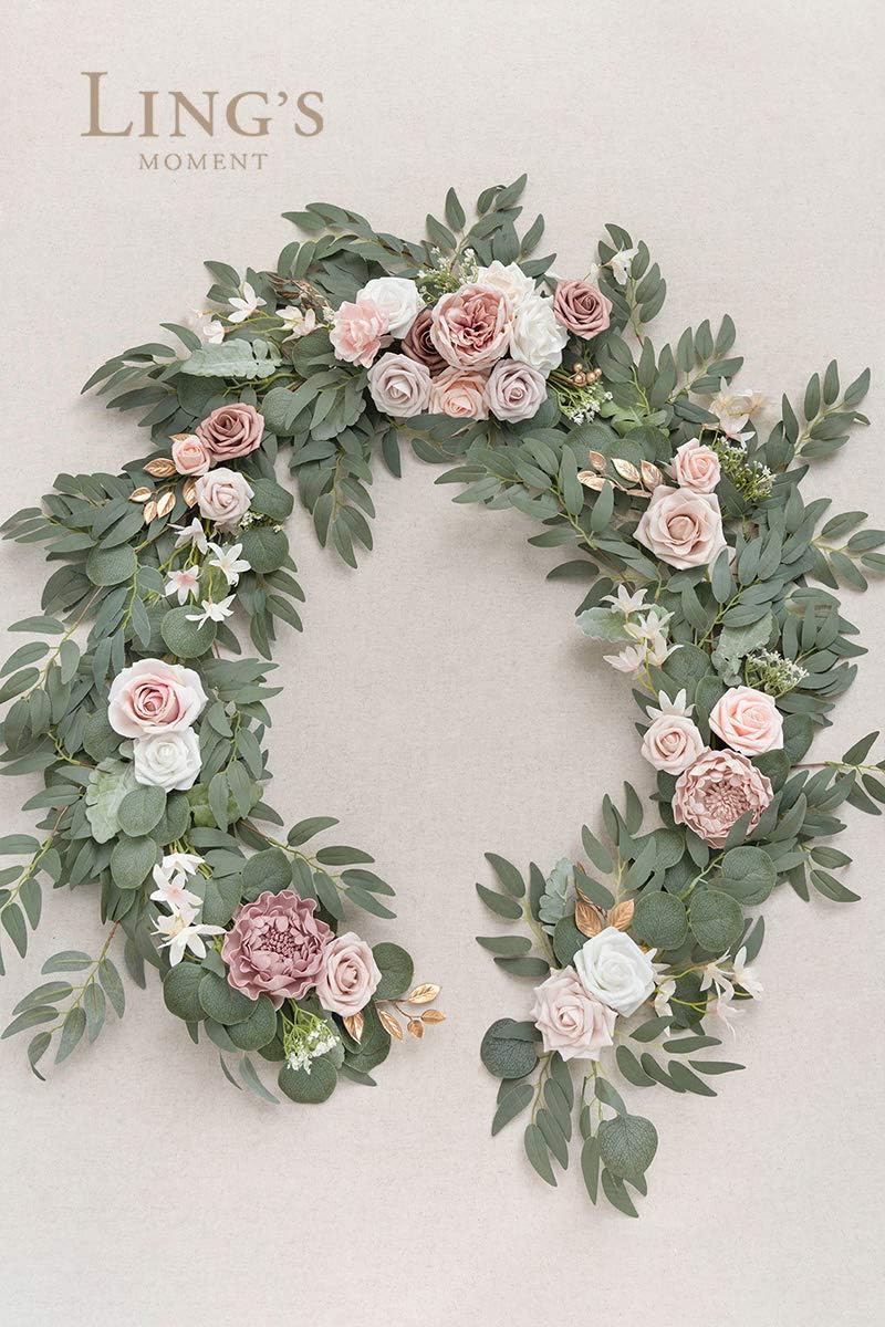 Ling's Moment Flower Garland - 6FT Eucalyptus & Rose - Pink Sweetheart Table Decor for Wedding