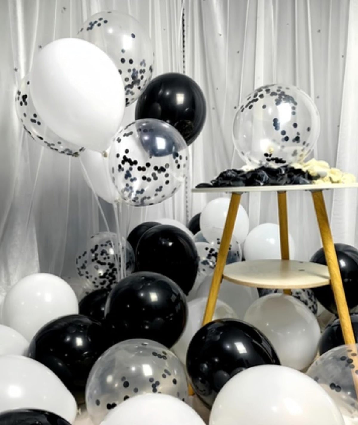 300 Pack Black and White Balloons 12 Inch Black Confetti Balloon for Various Party Events