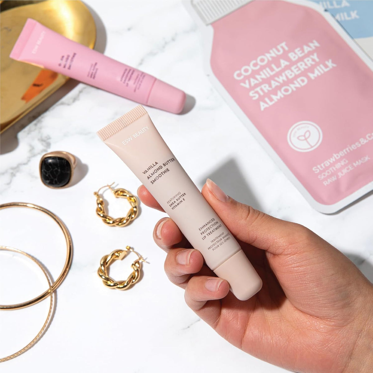 ESW Beauty Vanilla Almond Butter Lip Treatment - Light Caramel Brown Tint with Shea Butter, Vitamin