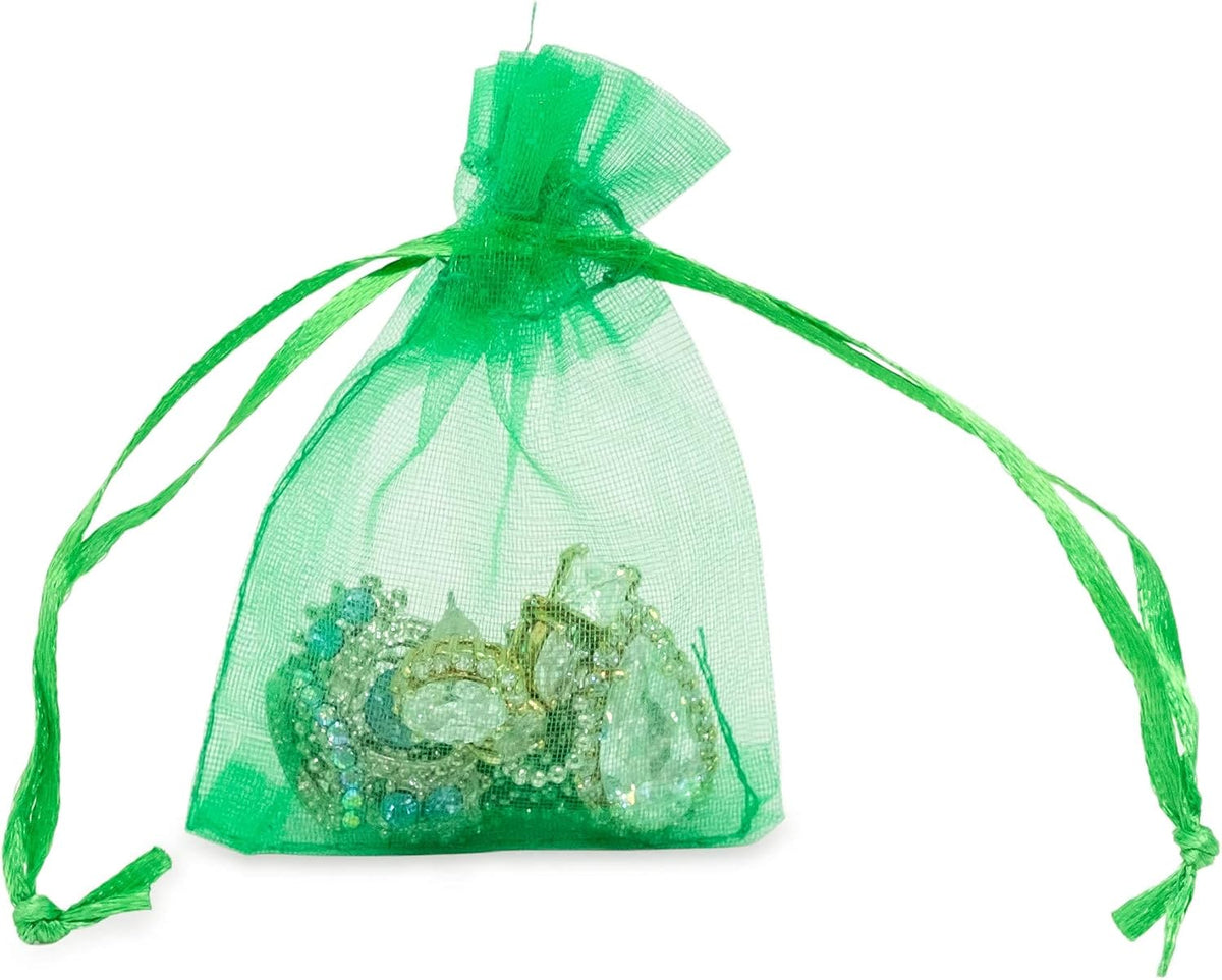 TheDisplayGuys 48-Pack 2" x 2-3/4" Light Green Sheer Organza Gift Bags with Drawstring, Jewelry