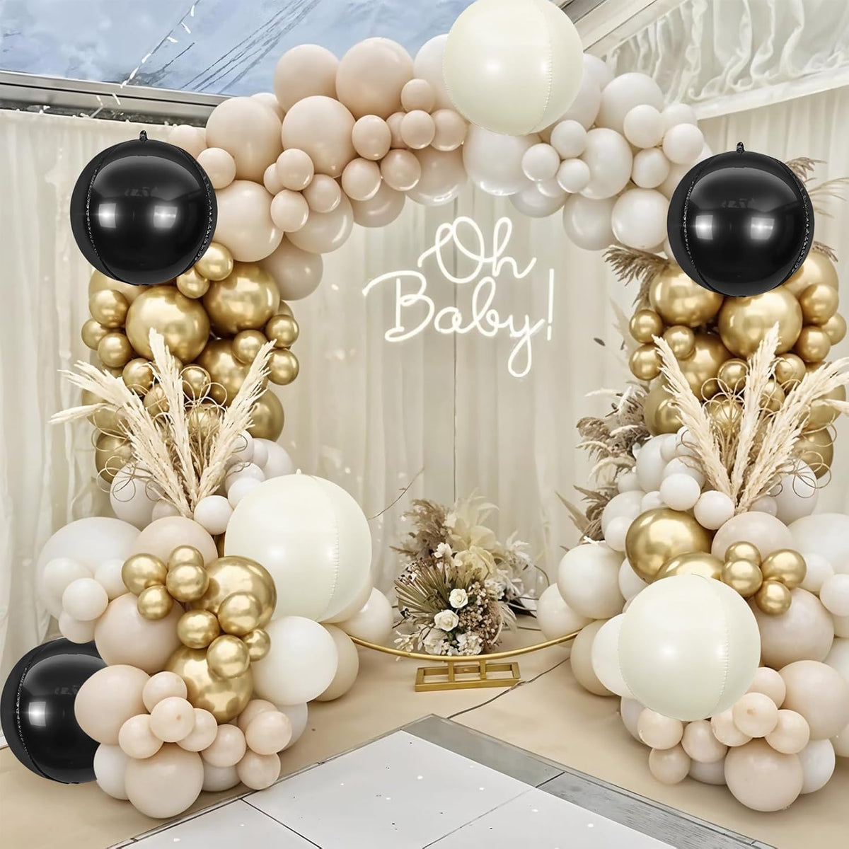 6Pcs Black Sand White Round Foil Balloons,Giant 4D Round Ball Balloon,22 Inch Balloons for Birthday