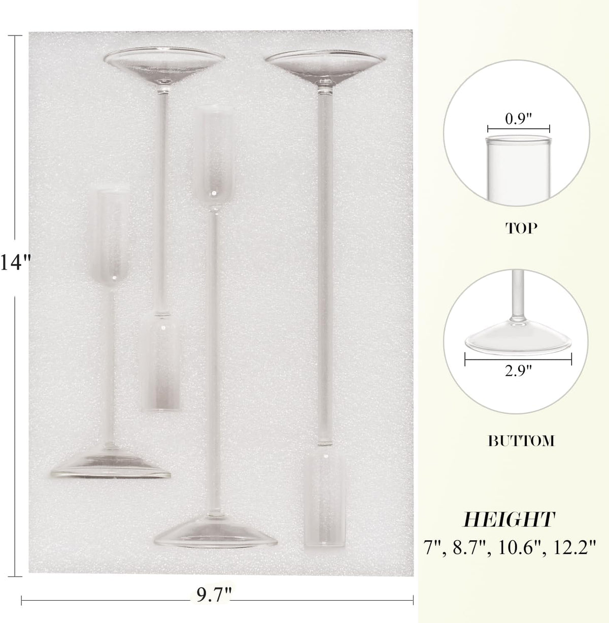 Candle Holder, Glass Taper Candle Tall Candlestick Holder, 4 Different Heights, for Table