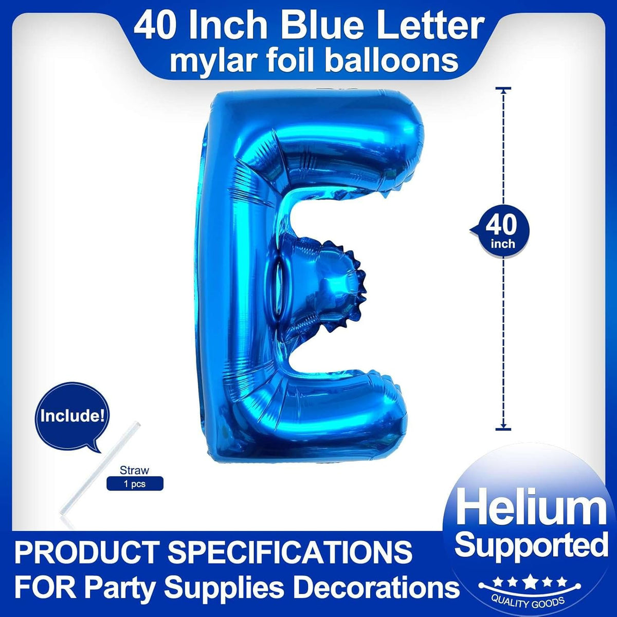 40 Inch Blue Letter E Balloons, DIY Phrase Foil Alphabet Letter E Balloons DIY Word E Banner for
