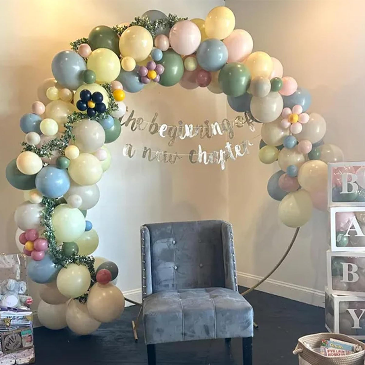 Blue and Green Balloon Arch Kit 115Pcs Dusty Blue Sage Green Balloons Garland Slate Yellow Cream
