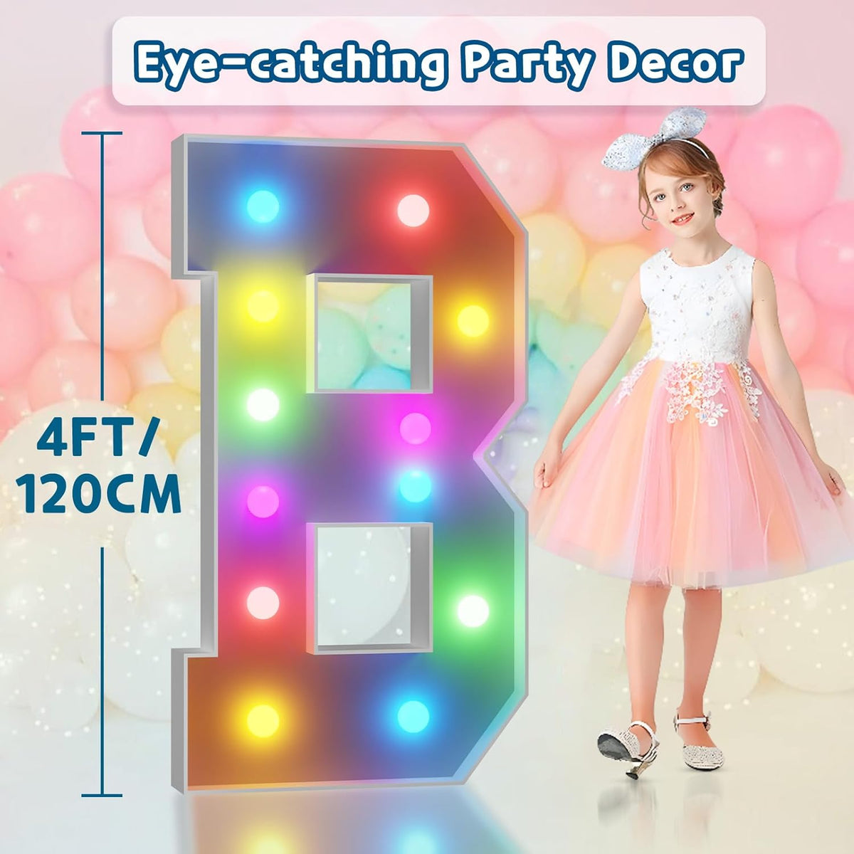 imprsv 4FT Colorful Marquee Light Up Letters B, 18 Colors Large Light up Letters Alphabet Sign with