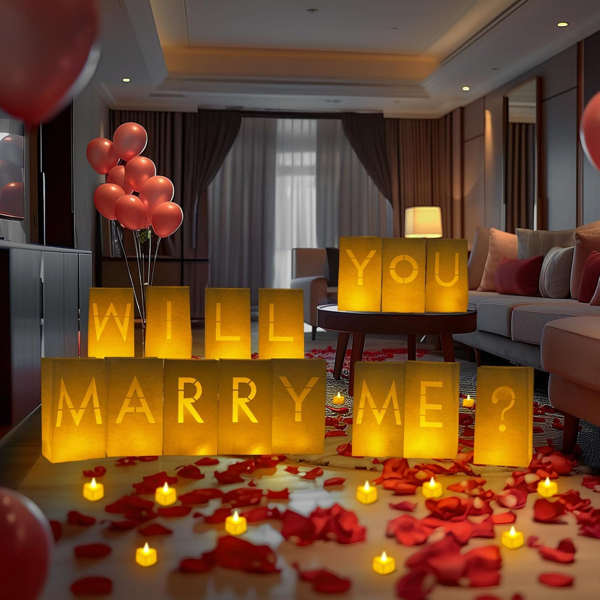 Homemory Will You Marry Me Light Up Letters Proposal Decorations with Flameless Candles and Fake