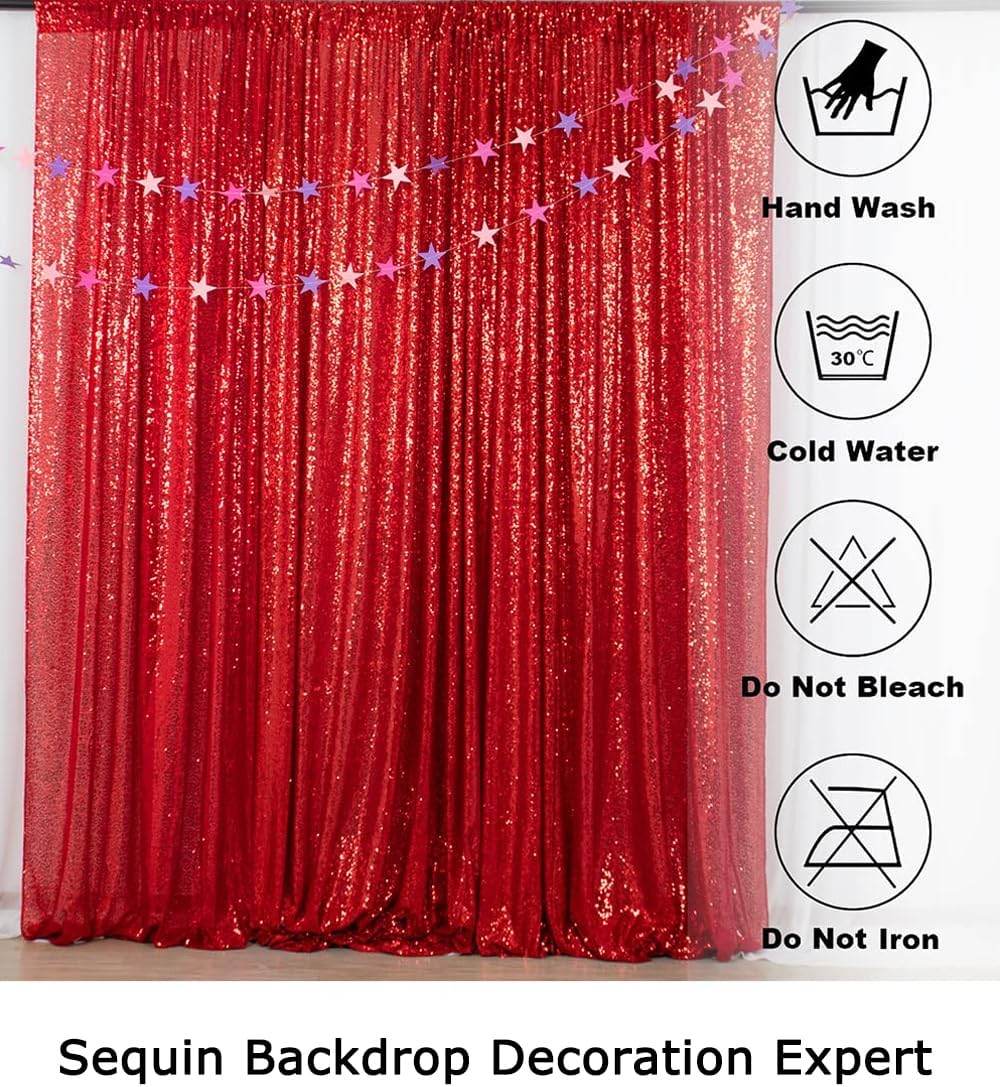 ShinyBeauty Sparkling Red Sequin Fabric Photography Backdrop 5FTx10FT | Glitter Birthday Party