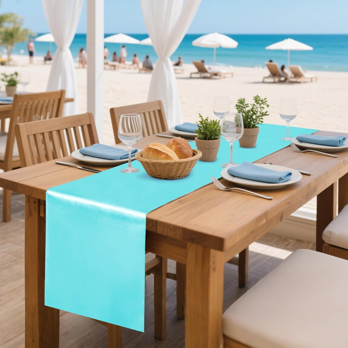 10 Pack Satin Table Runner 12 x 108 Inch Long Turquoise Silk Table Runner for Wedding Party Banquet