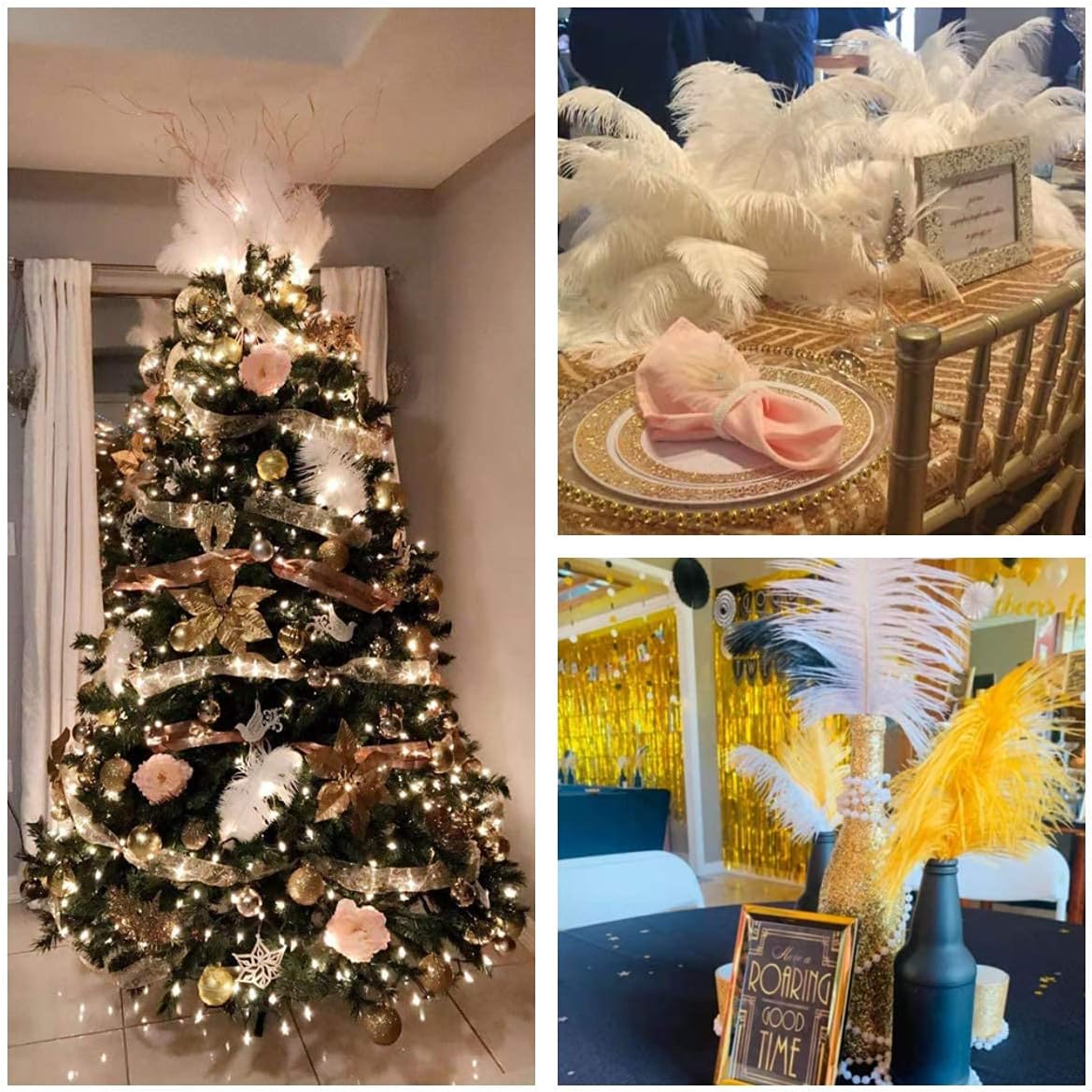 24pcs Natural White Ostrich Feathers 10-12inch (25-30cm) for Wedding Party Centerpieces,Flower
