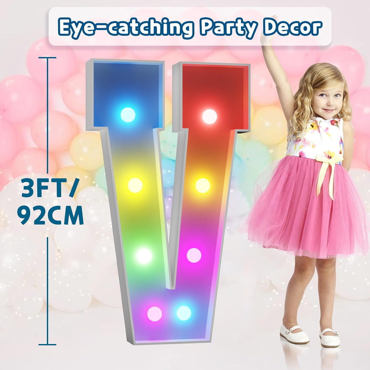 imprsv 3FT Colorful Marquee Light Up Letters V, 18 Colors Light Up Sign Alphabet Sign with Remote