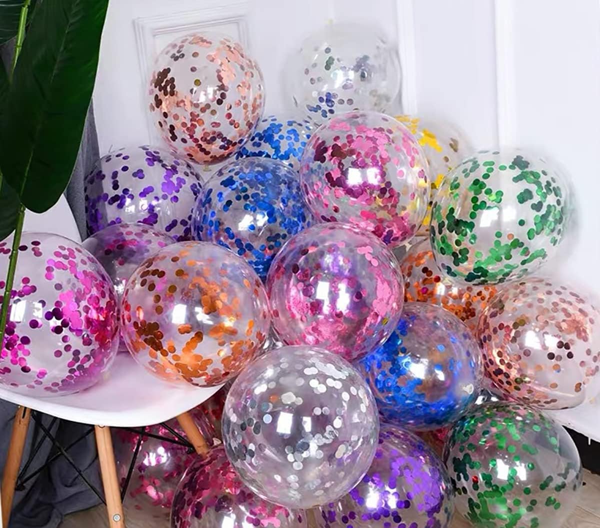 50pcs Blue Confetti Balloons,12 inch Latex Balloon with Blue Confetti Inside for Birthday Family