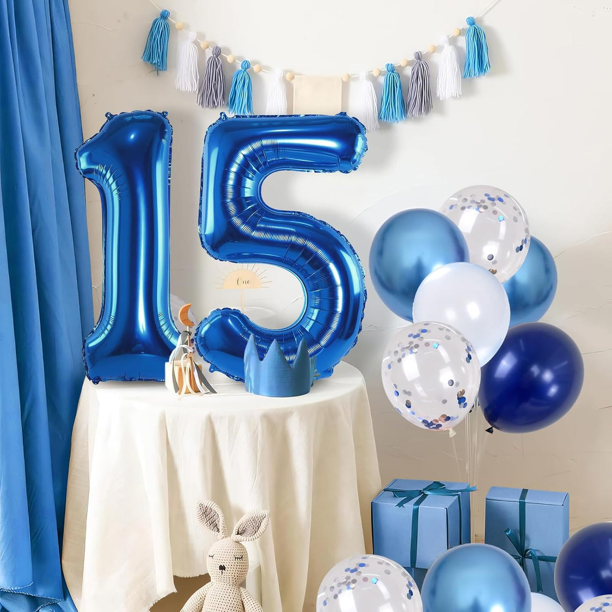 15th Birthday Balloon for Boys, Foil 40 Inch Self Inflating Number 15 Metallic Dark Blue, Navy Blue