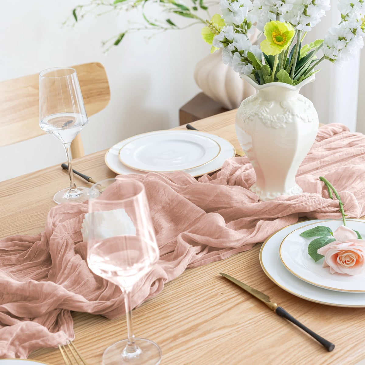 Asee'm Cheesecloth Table Runner 120 Inches Dusty Pink Boho Gauze Cheese Cloth Runner 10FT Rustic