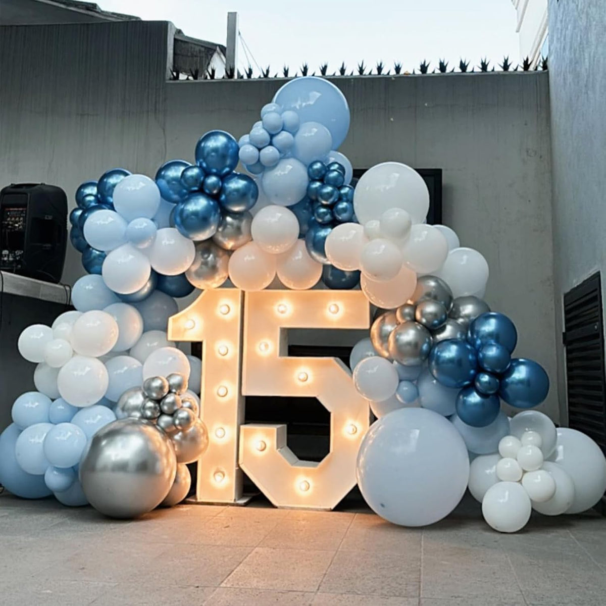 Blue Silver Balloons Set, 12 Inch Blue and Silver Balloons Dark Navy and Confetti Party Latex