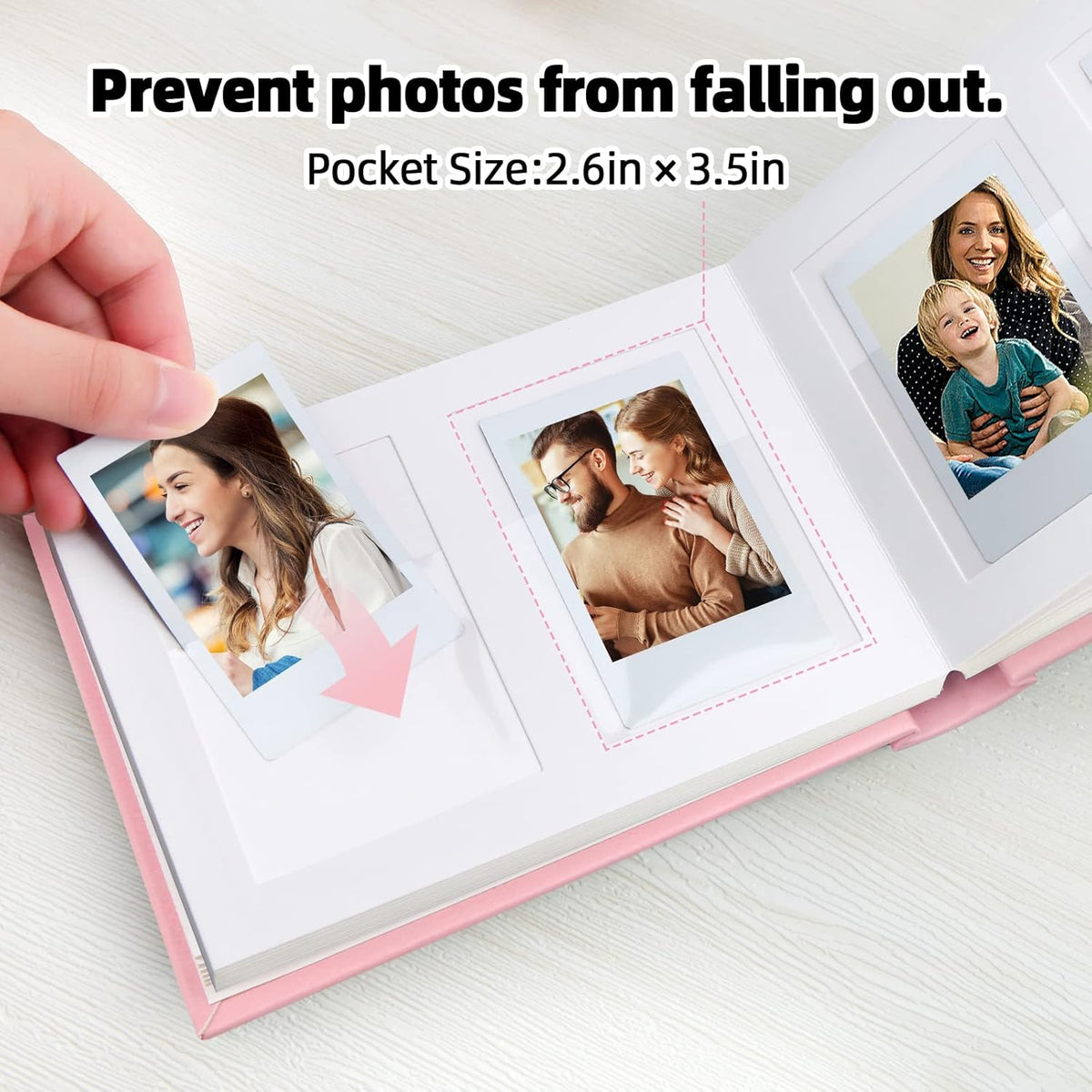 64 Pocket Mini Photo Album with Writing Space,Faux Leather Cover, Compatible with 2x3 Inch Polaroid