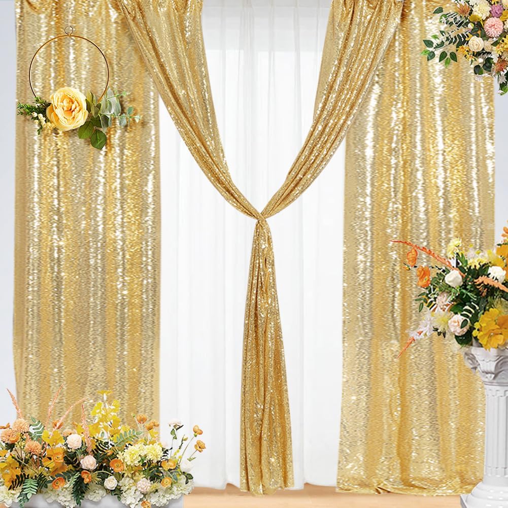 Eternal Beauty Sequin Backdrop Curtains, 2x8 Ft-2 Panels Gold Back Drop for Shimmer Photography