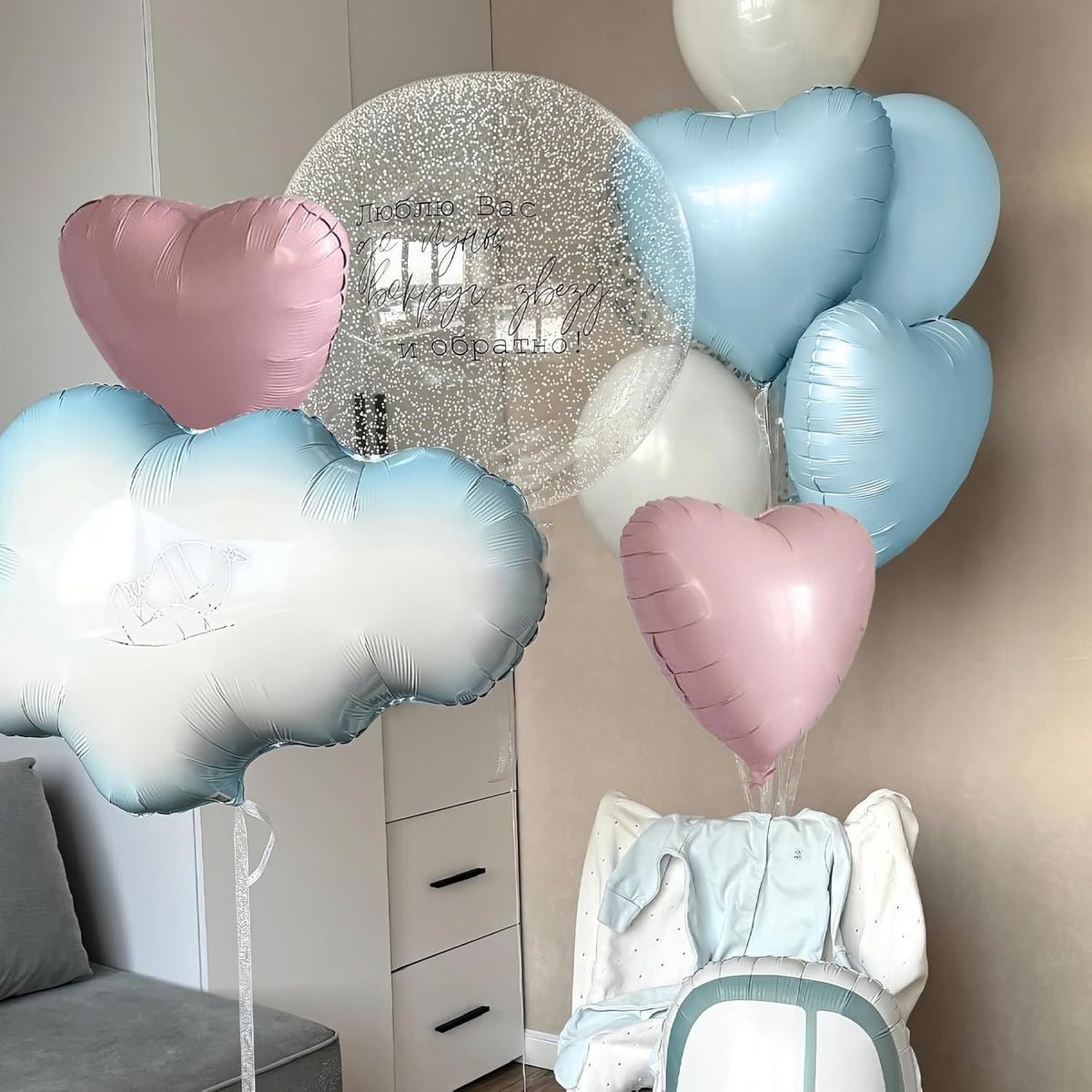Pink Blue Heart Balloons,12Pcs Baby Pink Heart Shaped Foil Balloons,18Inch Pastel Blue Helium