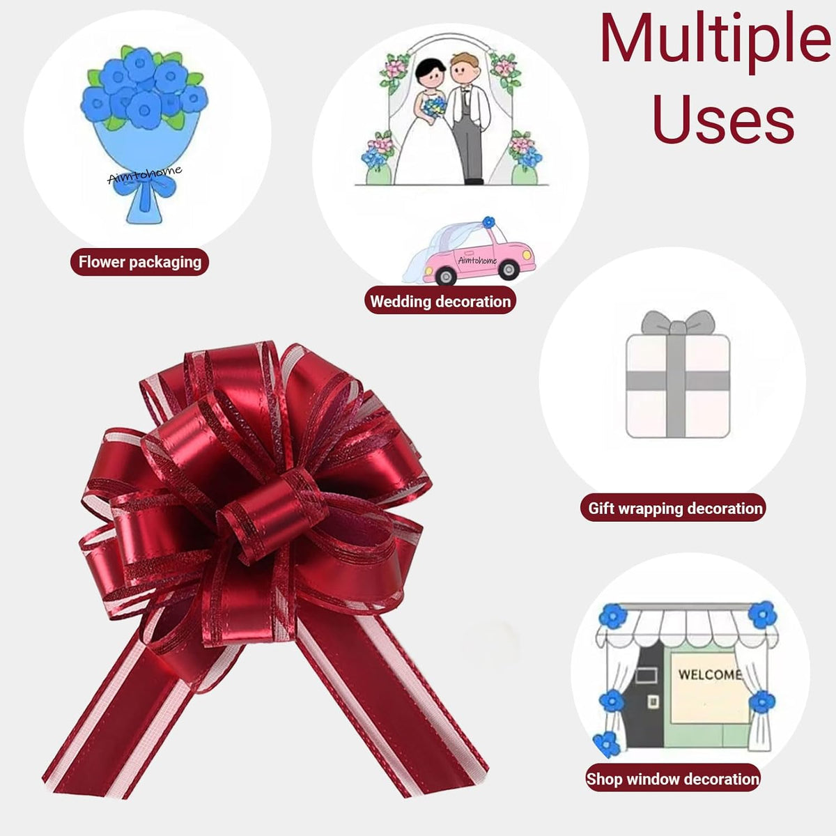 Small Pull Bows, 10 PCS 4 Inch Burgundy Red Gift Bows for Wrapping,Basket, Wedding,Birthday