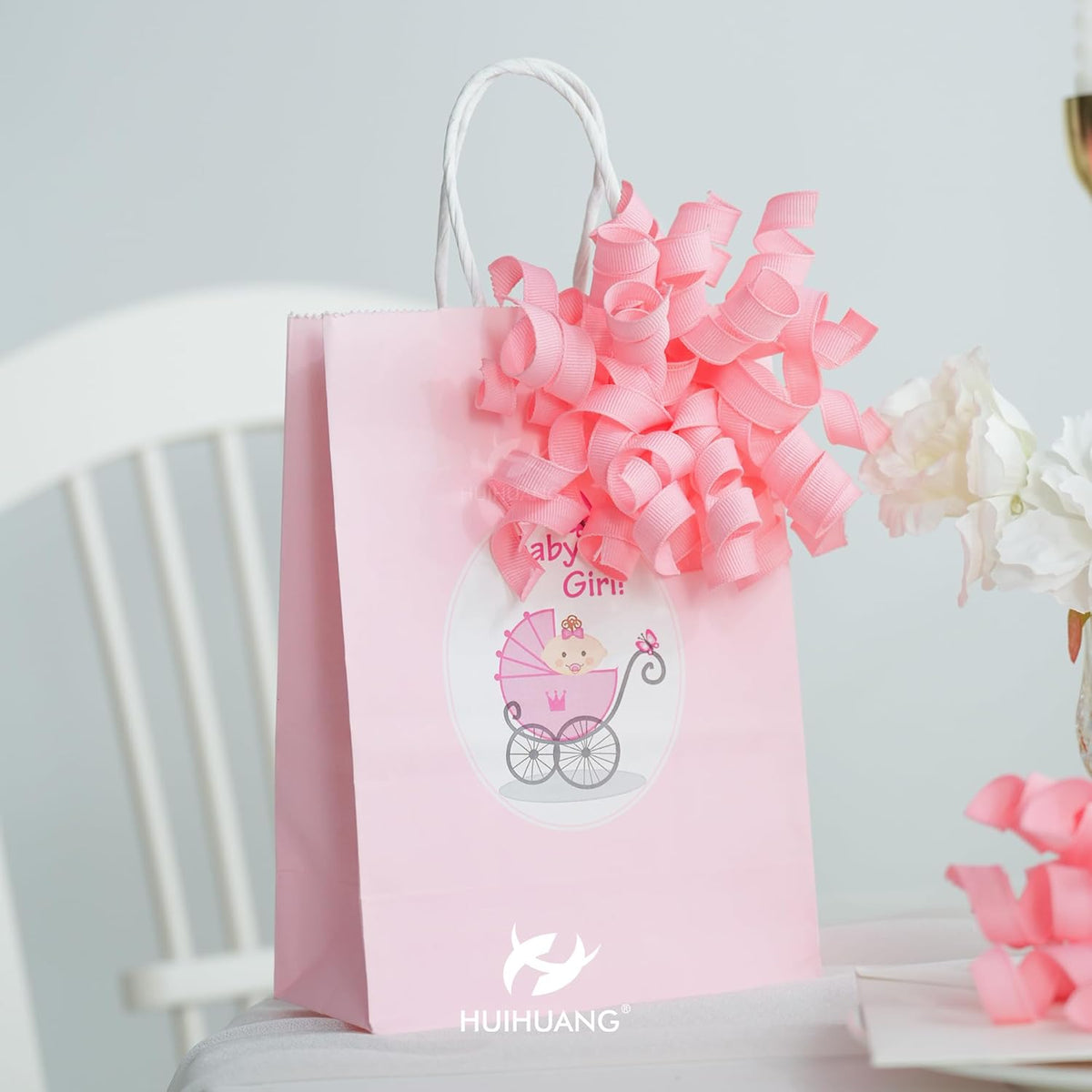 HUIHUANG Pink Bows for Gift Wrapping, Pink Curly Ribbon Bows Self Adhesive Burst Gift Bow for